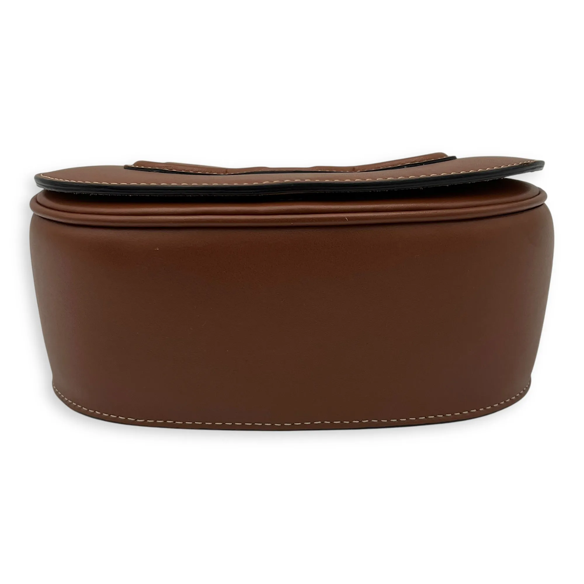 Folco Crossbody Bag Brown in Calfskin, Gold hardware