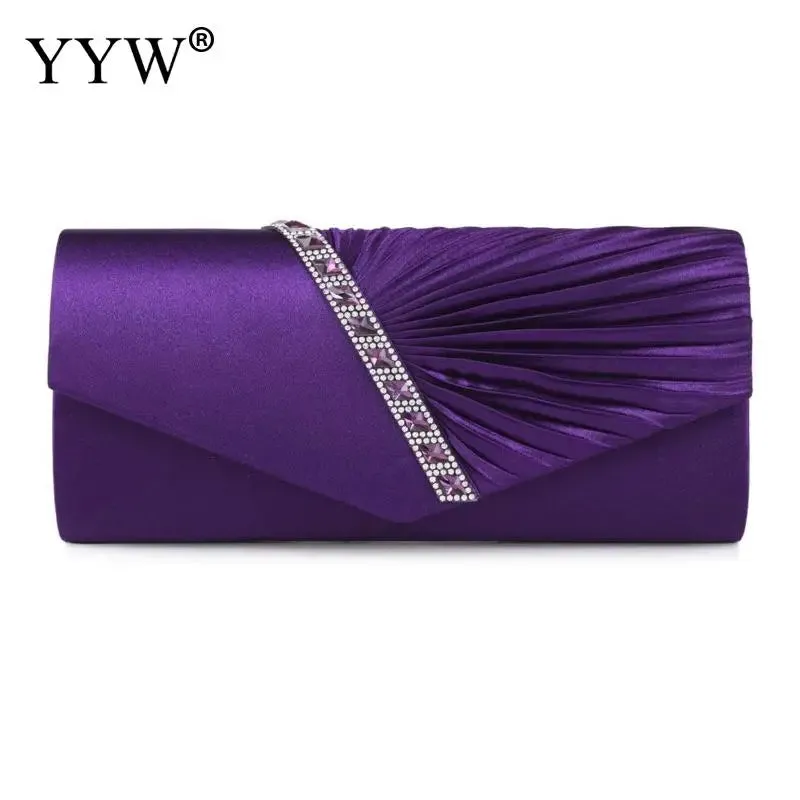 Folds Rhinestone Decor Chain Clutch Bags for Women 2024 Red Evening Party
