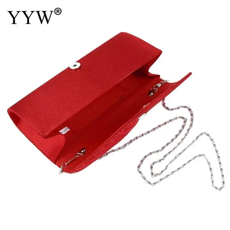 Folds Rhinestone Decor Chain Clutch Bags for Women 2024 Red Evening Party