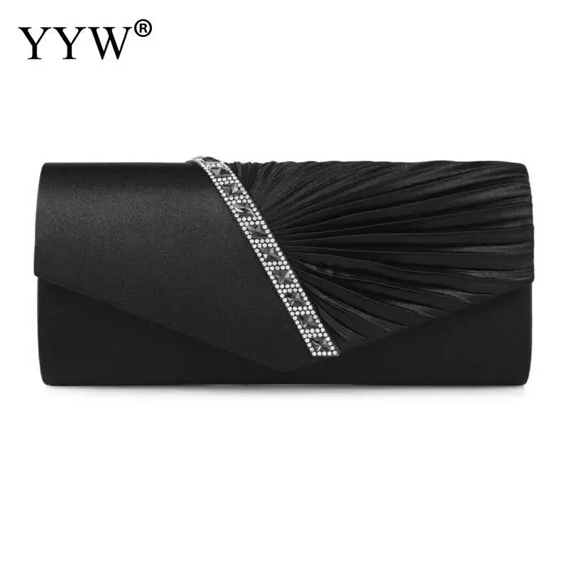 Folds Rhinestone Decor Chain Clutch Bags for Women 2024 Red Evening Party