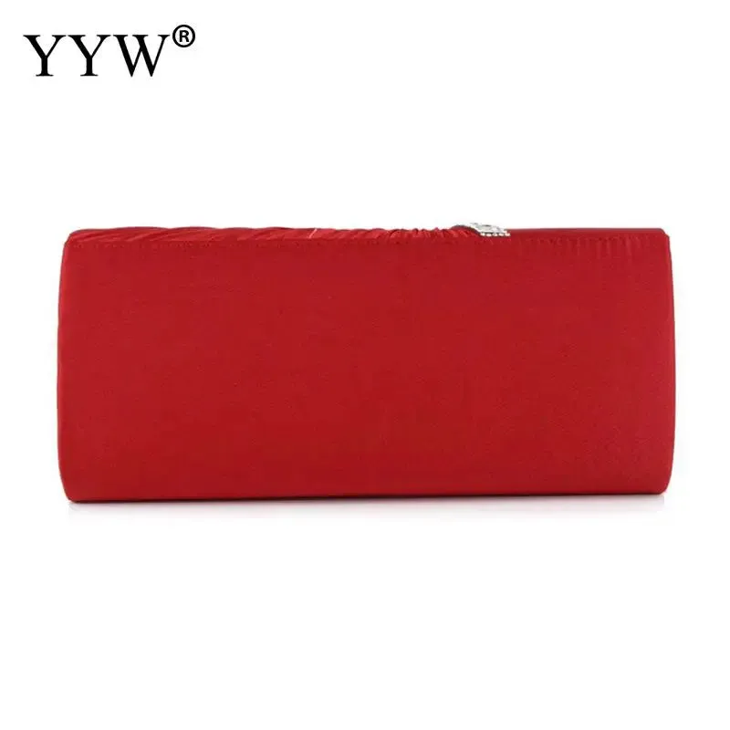Folds Rhinestone Decor Chain Clutch Bags for Women 2024 Red Evening Party