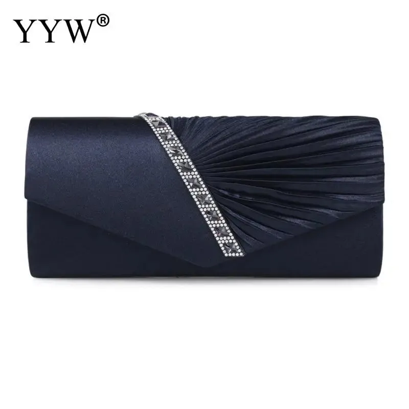 Folds Rhinestone Decor Chain Clutch Bags for Women 2024 Red Evening Party