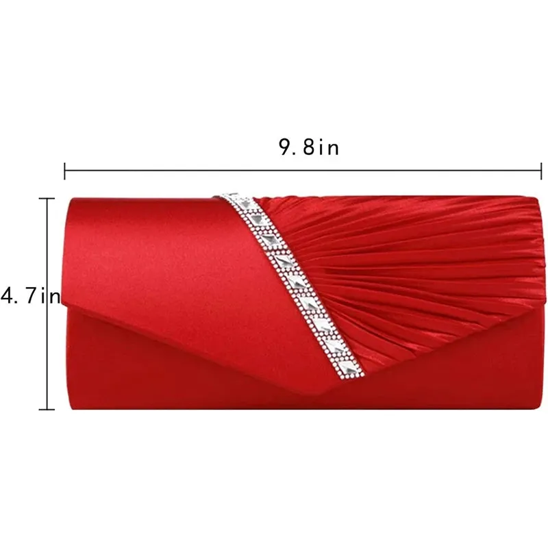 Folds Rhinestone Decor Chain Clutch Bags for Women 2024 Red Evening Party