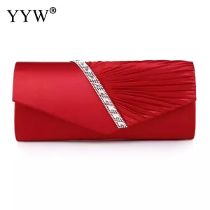 Folds Rhinestone Decor Chain Clutch Bags for Women 2024 Red Evening Party