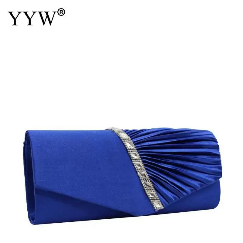 Folds Rhinestone Decor Chain Clutch Bags for Women 2024 Red Evening Party