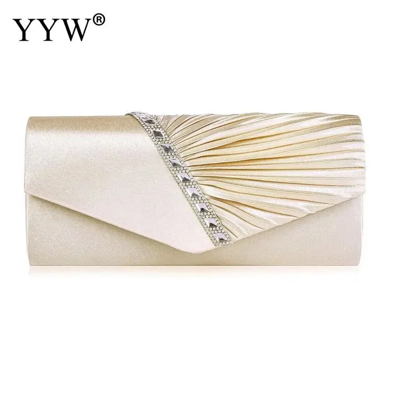 Folds Rhinestone Decor Chain Clutch Bags for Women 2024 Red Evening Party