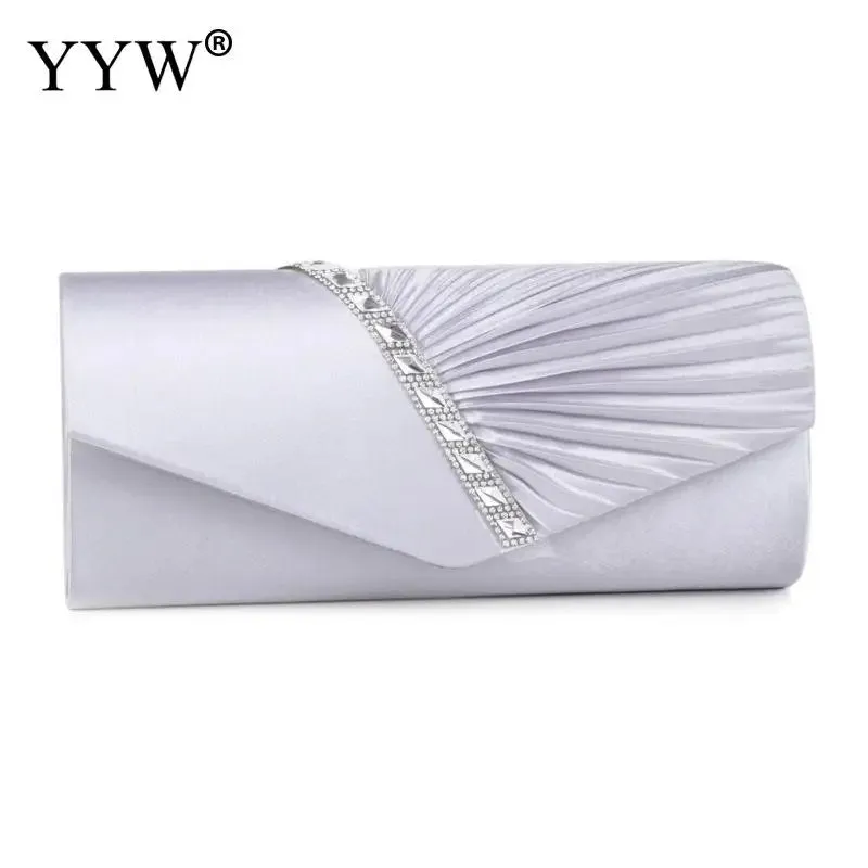 Folds Rhinestone Decor Chain Clutch Bags for Women 2024 Red Evening Party