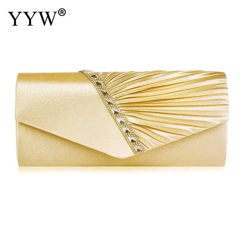 Folds Rhinestone Decor Chain Clutch Bags for Women 2024 Red Evening Party