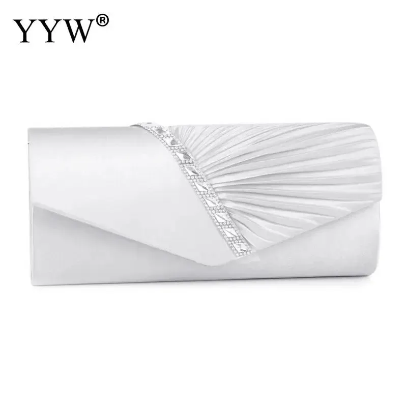 Folds Rhinestone Decor Chain Clutch Bags for Women 2024 Red Evening Party
