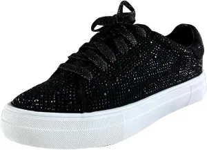 Forever Link Women Round Toe Rhinestone Crystal Embellished Lace Up Sneakers
