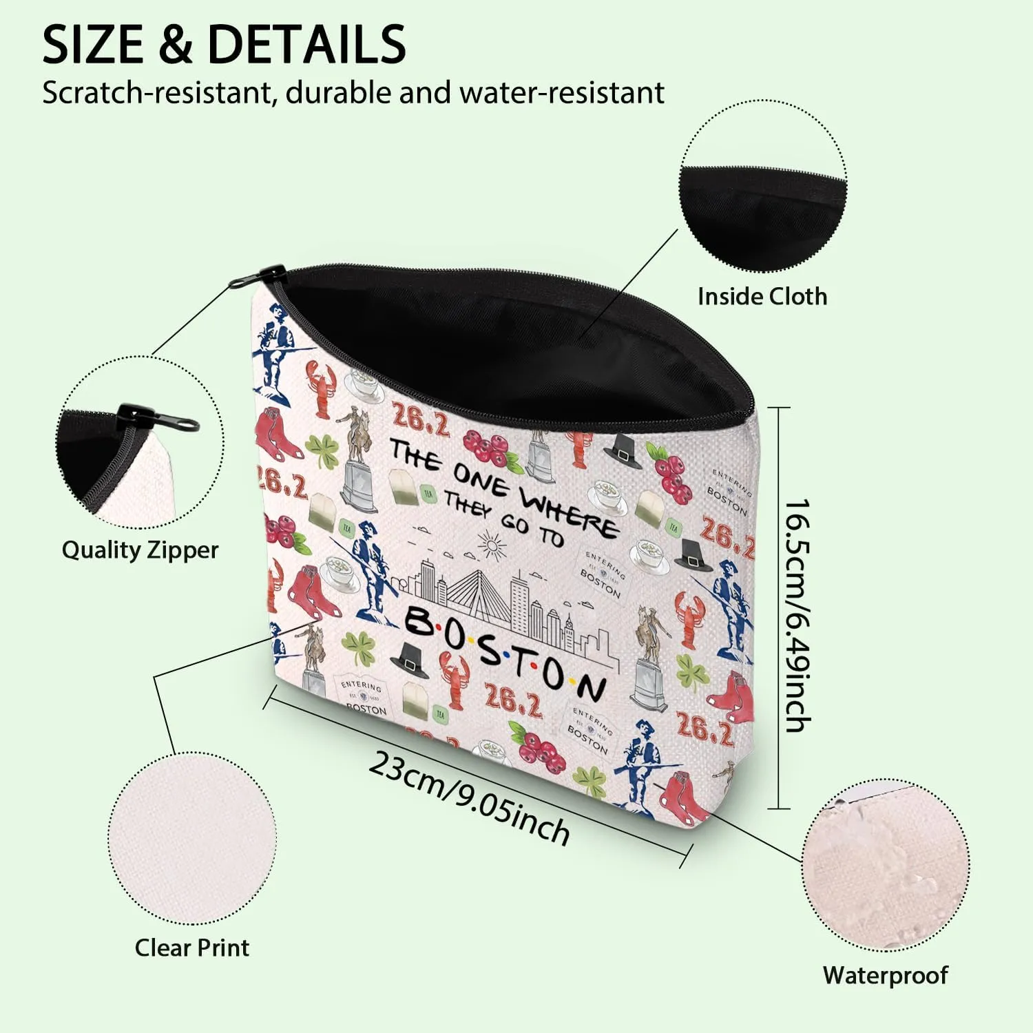 FOTAP Boston Trip Makeup Bag - Souvenir Travel Bag for Boston Housewarming or Vocation Gifts