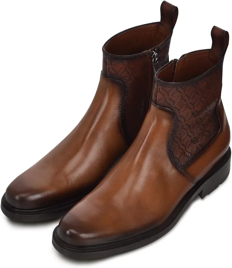 FRANCO CUADRA Men's Dress Booties in Genuine Leather Brown