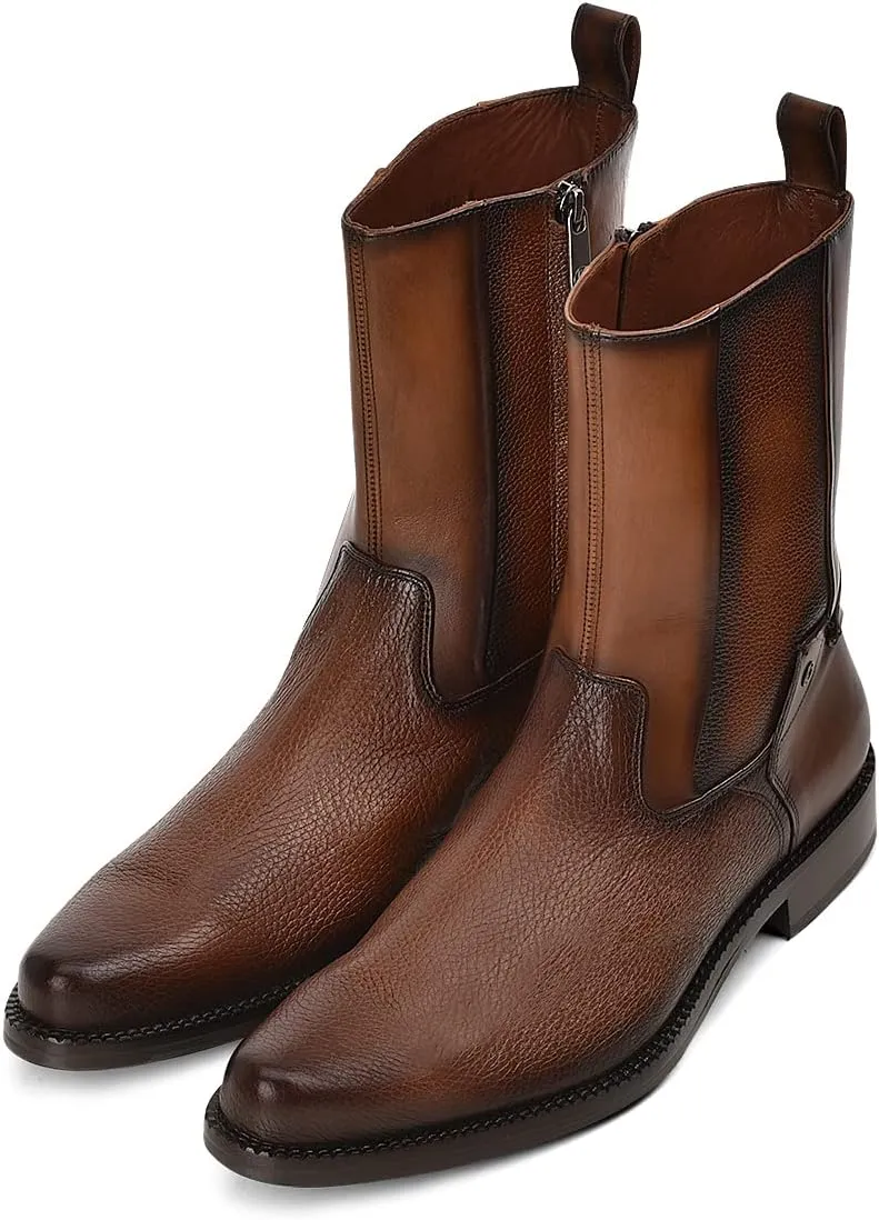 Franco Cuadra Men's Dress Boots in Genuine Deer Leather Brown