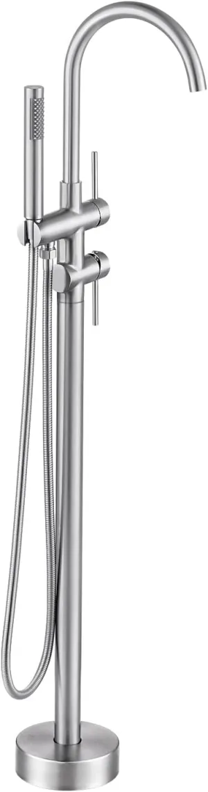 Freestanding Bathtub Faucet Brushed Nickel, Floor Mount Tub Filler, High Flow Brass Shower Faucets with Handheld Sprayer for Bathroom