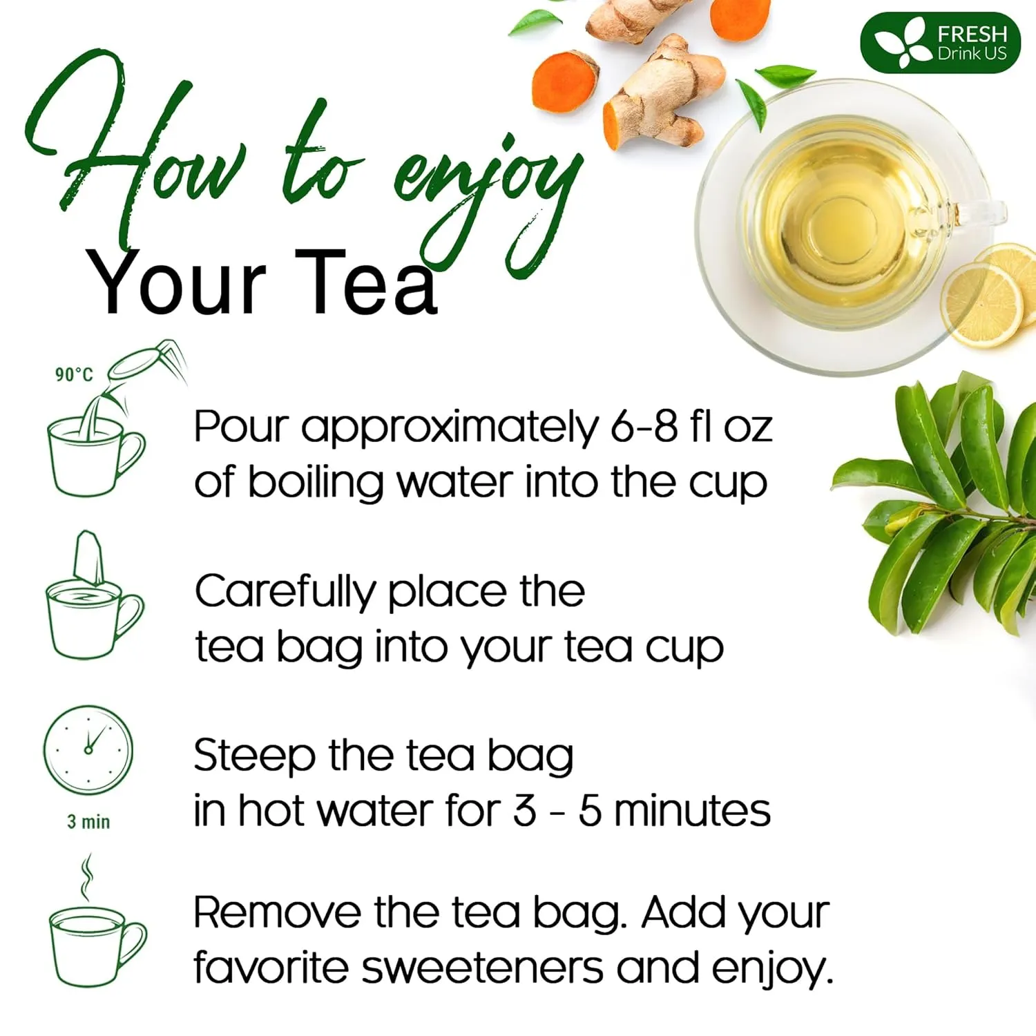 FreshDrinkUS, Premium 60 Soursop Turmeric Tea Bags, 100% Natural, Blend of Soursop Leaves, and Turmeric Root. Made with Natural Material Tea Bags. No Sugar, Vegan.