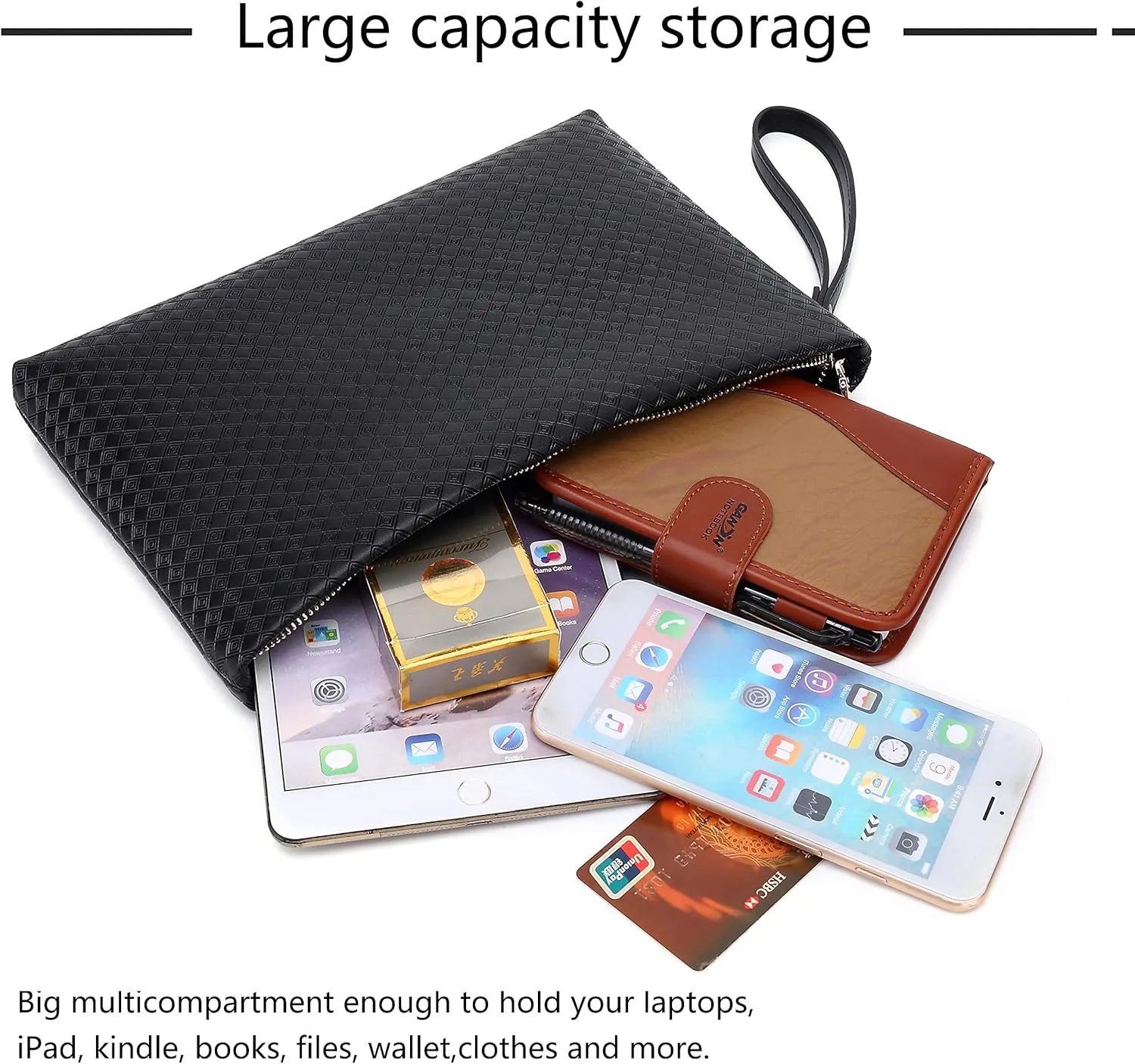 FSD.WG Mens Clutch Bag Man Purse Handbag 12 inches Large Hand Bag Big Clutch Wallet