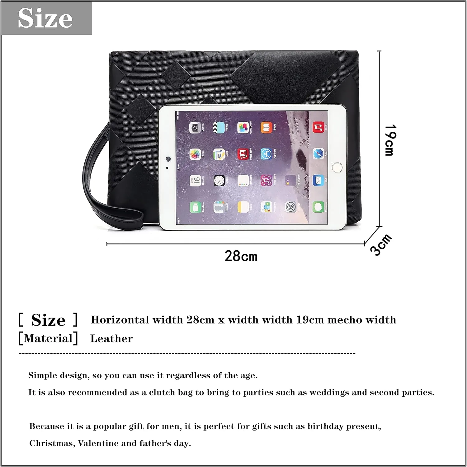 FSD.WG Mens Clutch Bag Man Purse Handbag 12 inches Large Hand Bag Big Clutch Wallet