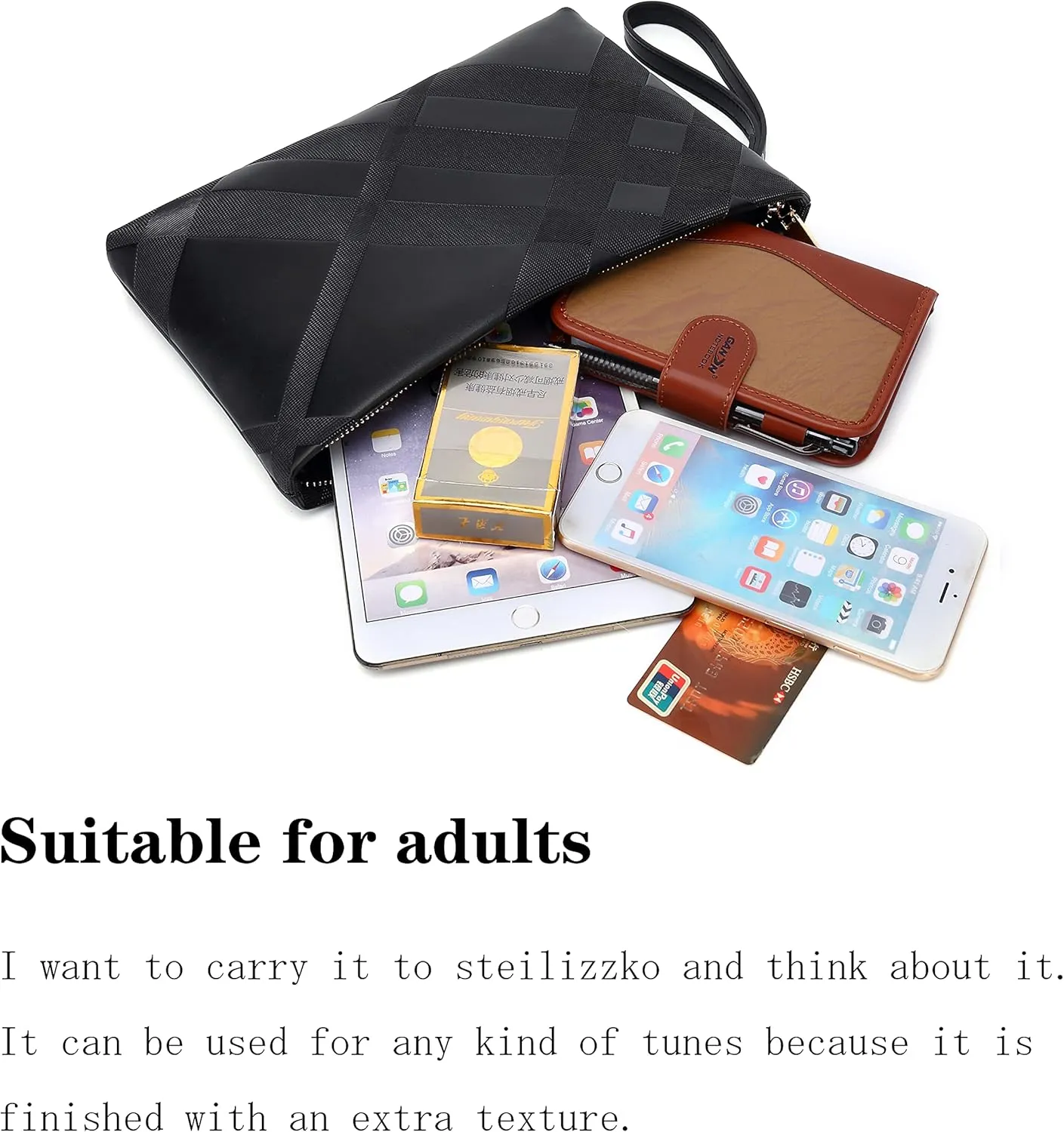 FSD.WG Mens Clutch Bag Man Purse Handbag 12 inches Large Hand Bag Big Clutch Wallet