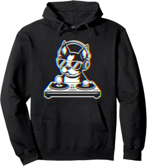 Funny Boston Terrier DJ Glitch Rave EDM Music Party Pullover Hoodie