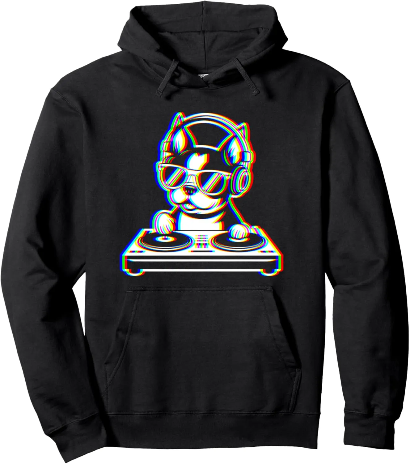 Funny Boston Terrier DJ Glitch Rave EDM Music Party Pullover Hoodie