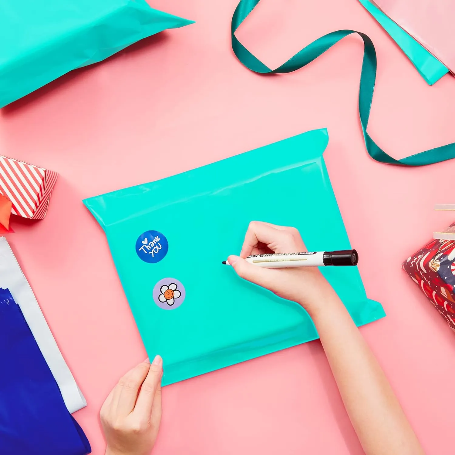 Fuxury Poly Mailers 14.5x19 Inch 50 Pcs, Waterproof Shipping Bags for Clothing, Strong Adhensive Shipping Envelopes for Small Business, Self Seal Mailers Poly Bags Mailing Envelopes Teal