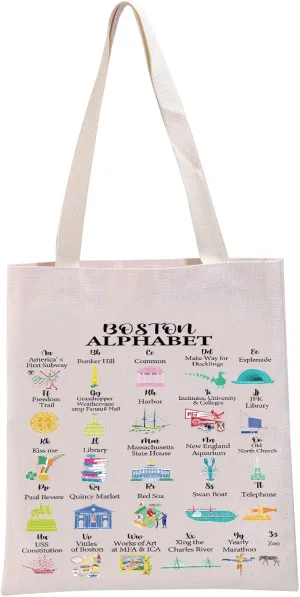 G2TUP Boston Massachusetts MA Gift Boston Massachusetts Alphabet Tote Bag Boston Massachusetts Tourist Handbag