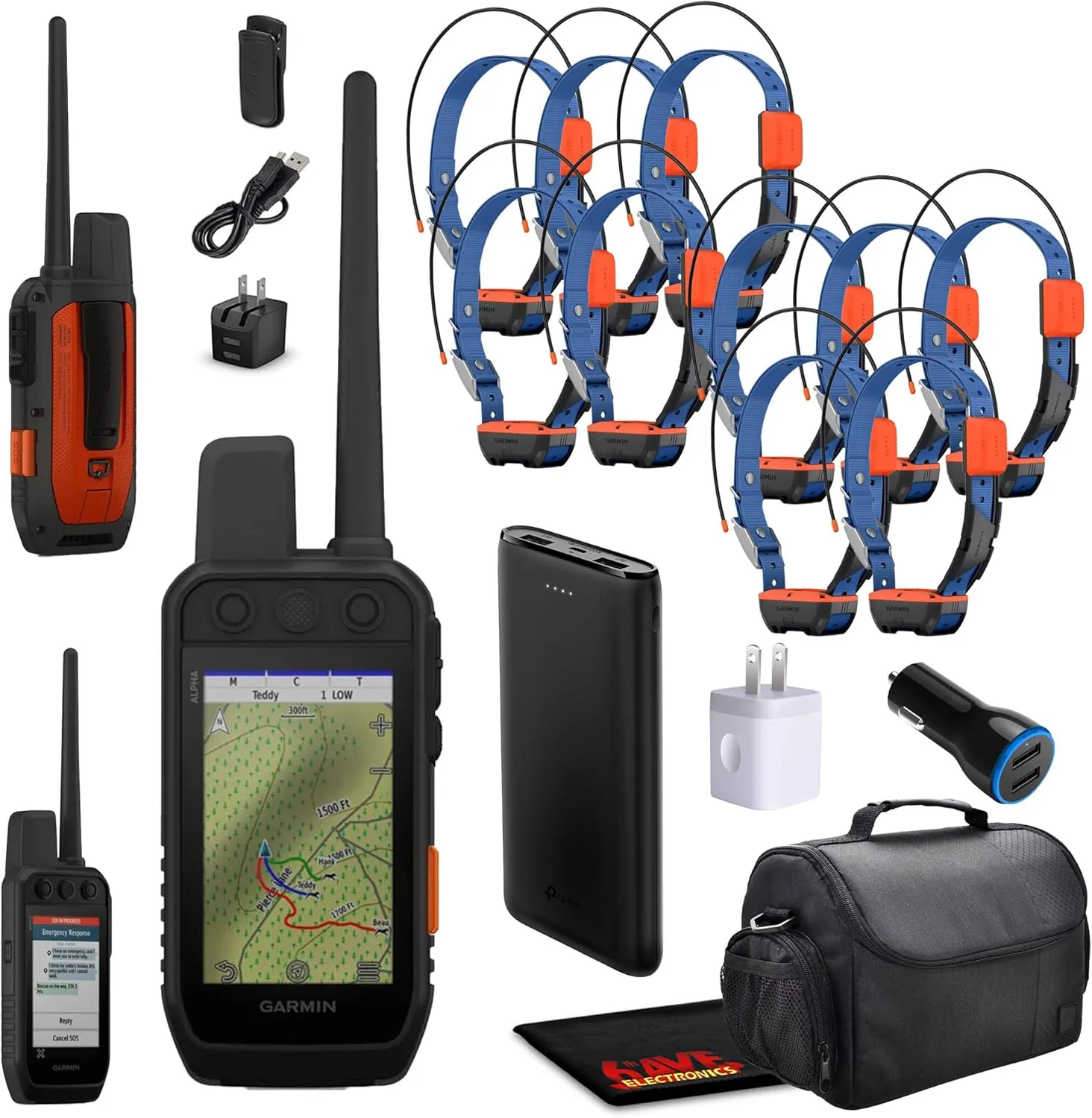 Garmin Alpha 300i Handheld Advanced Dog Tracker & Training System with inReach Technology Bundle with 10x Garmin Alpha T20 Tracking Collar for Dogs with GPS   Field Bag   Accessories