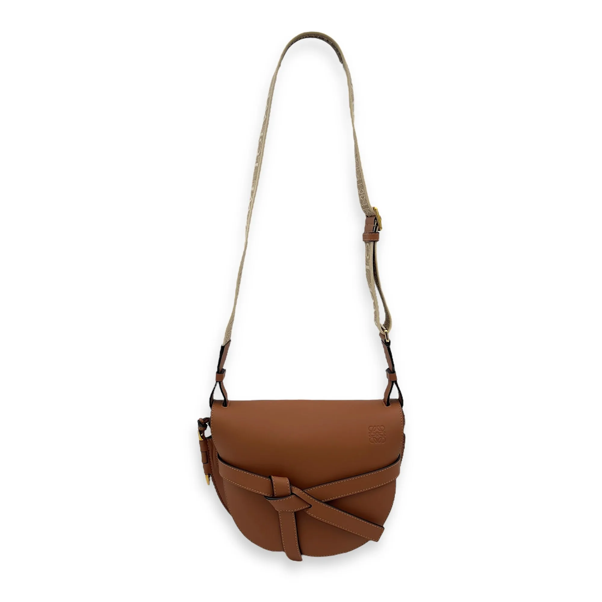 Gate Crossbody Bag Medium Brown in Calfskin, Gold hardware
