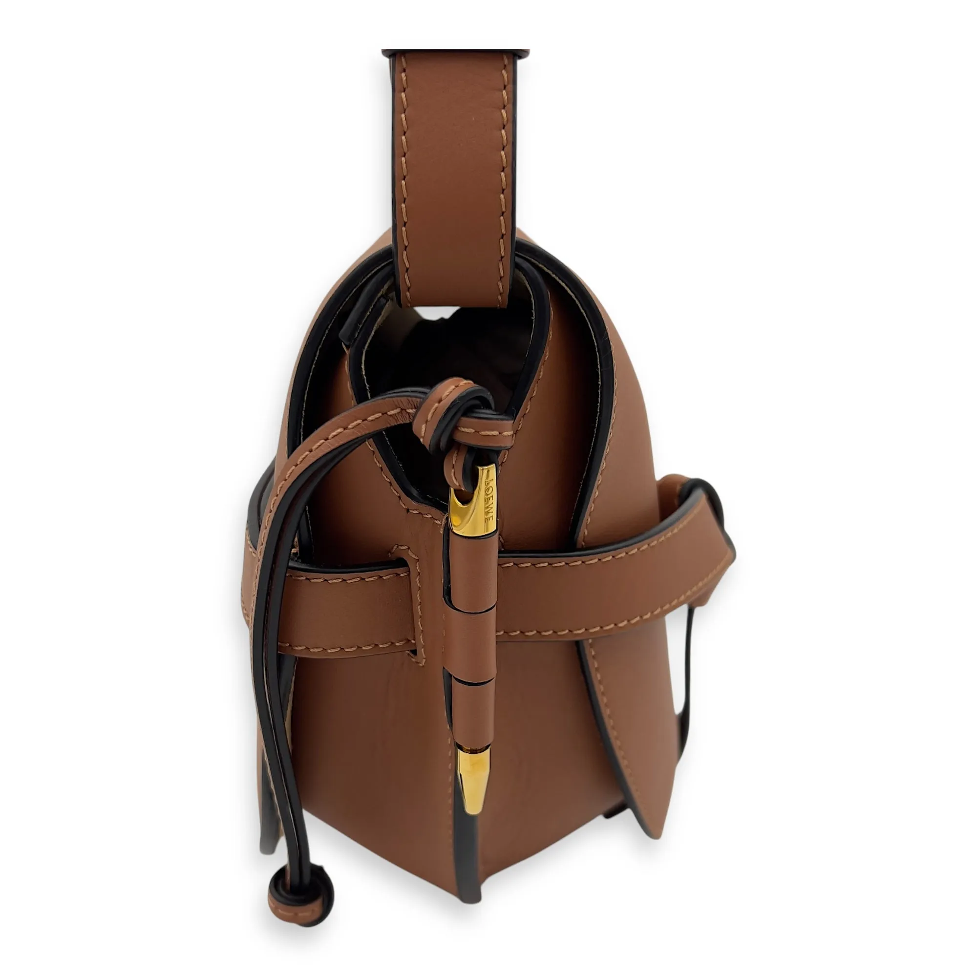Gate Crossbody Bag Medium Brown in Calfskin, Gold hardware