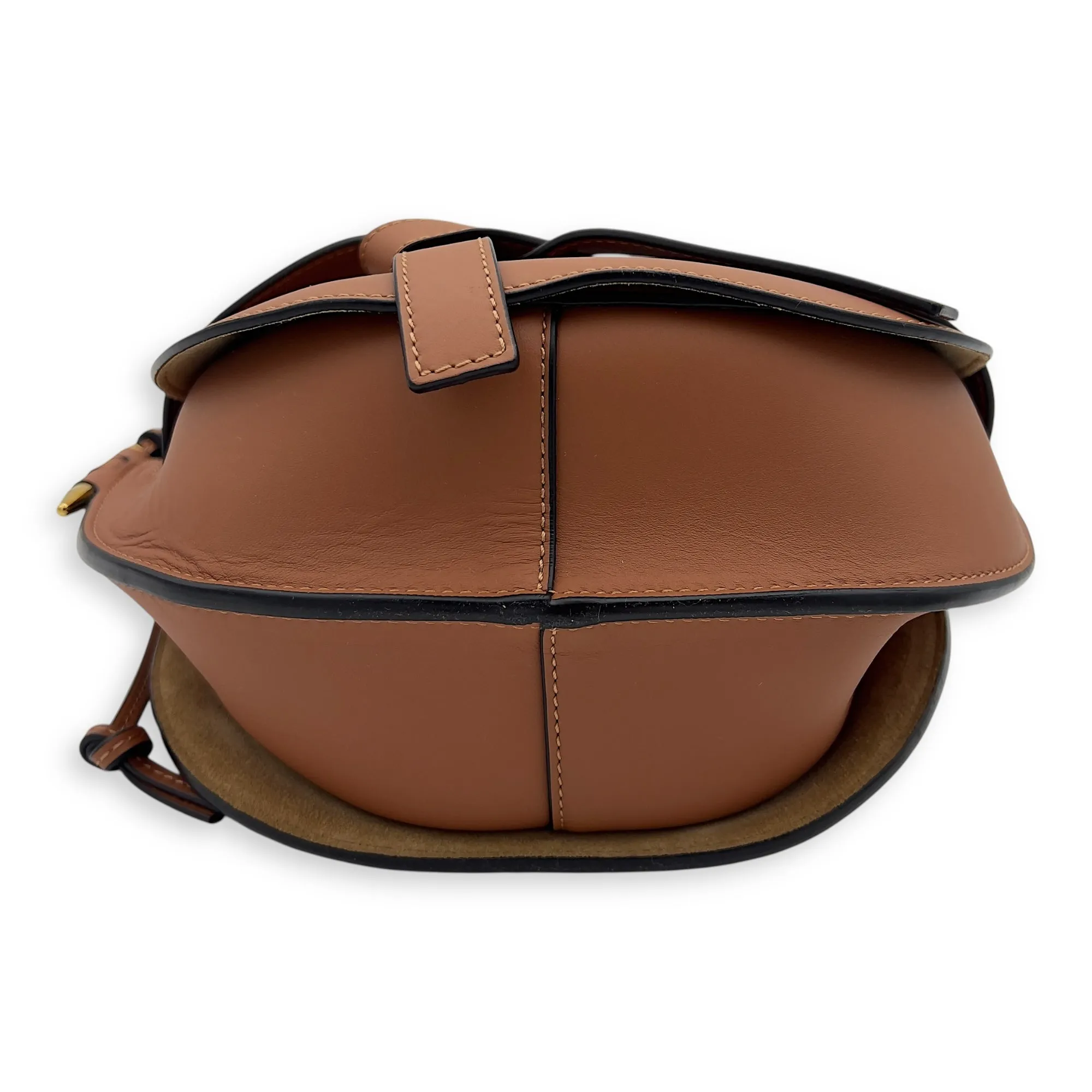 Gate Crossbody Bag Medium Brown in Calfskin, Gold hardware