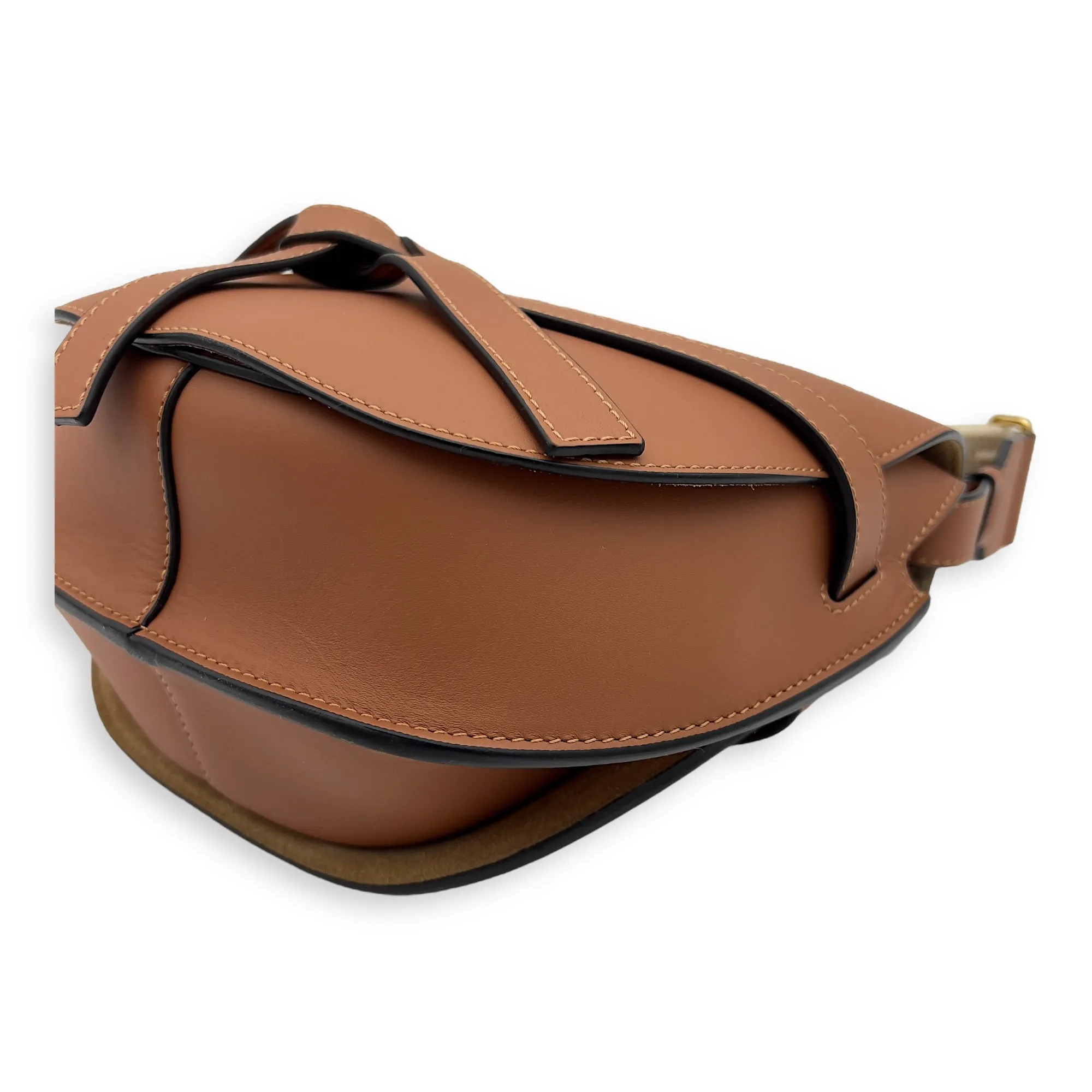 Gate Crossbody Bag Medium Brown in Calfskin, Gold hardware