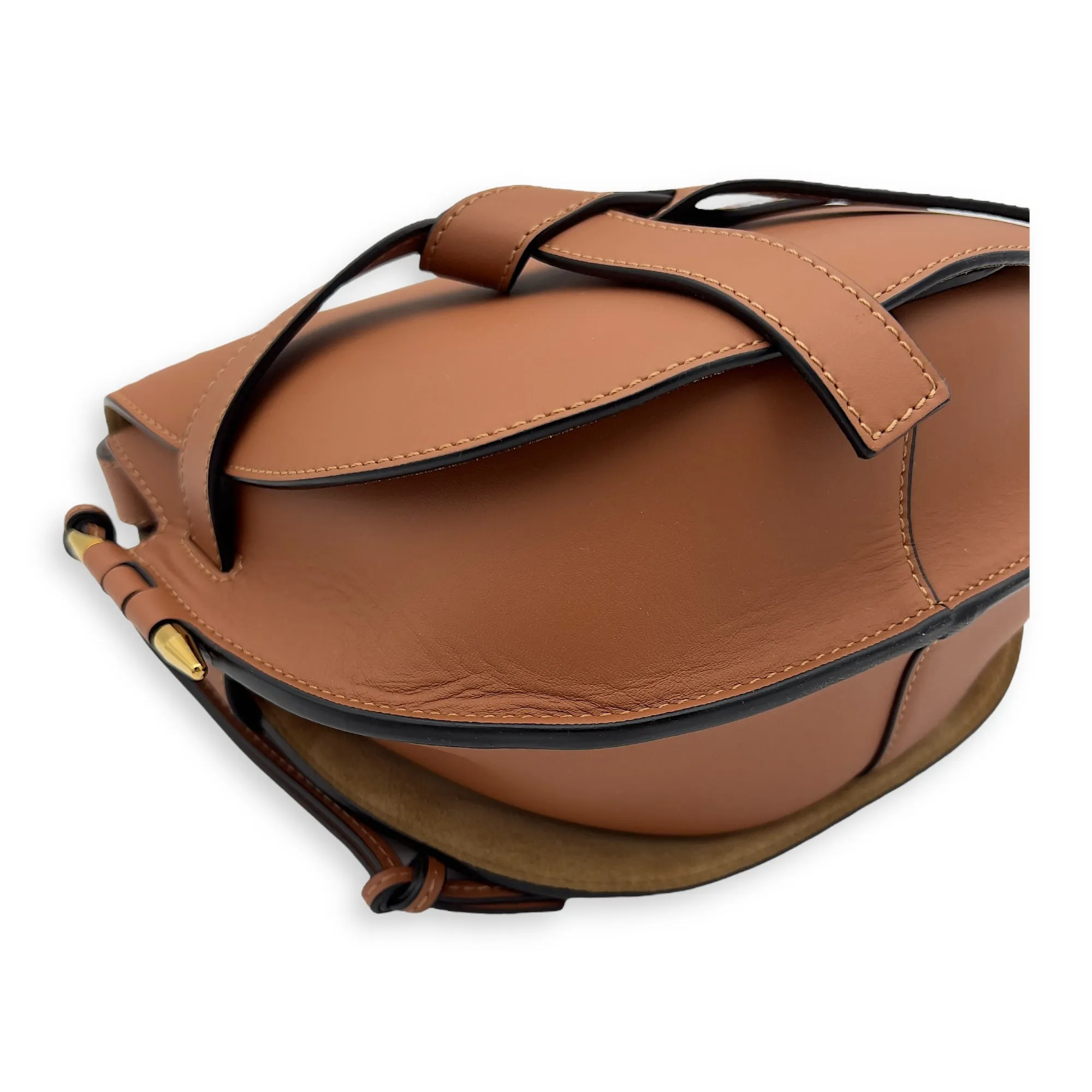 Gate Crossbody Bag Medium Brown in Calfskin, Gold hardware