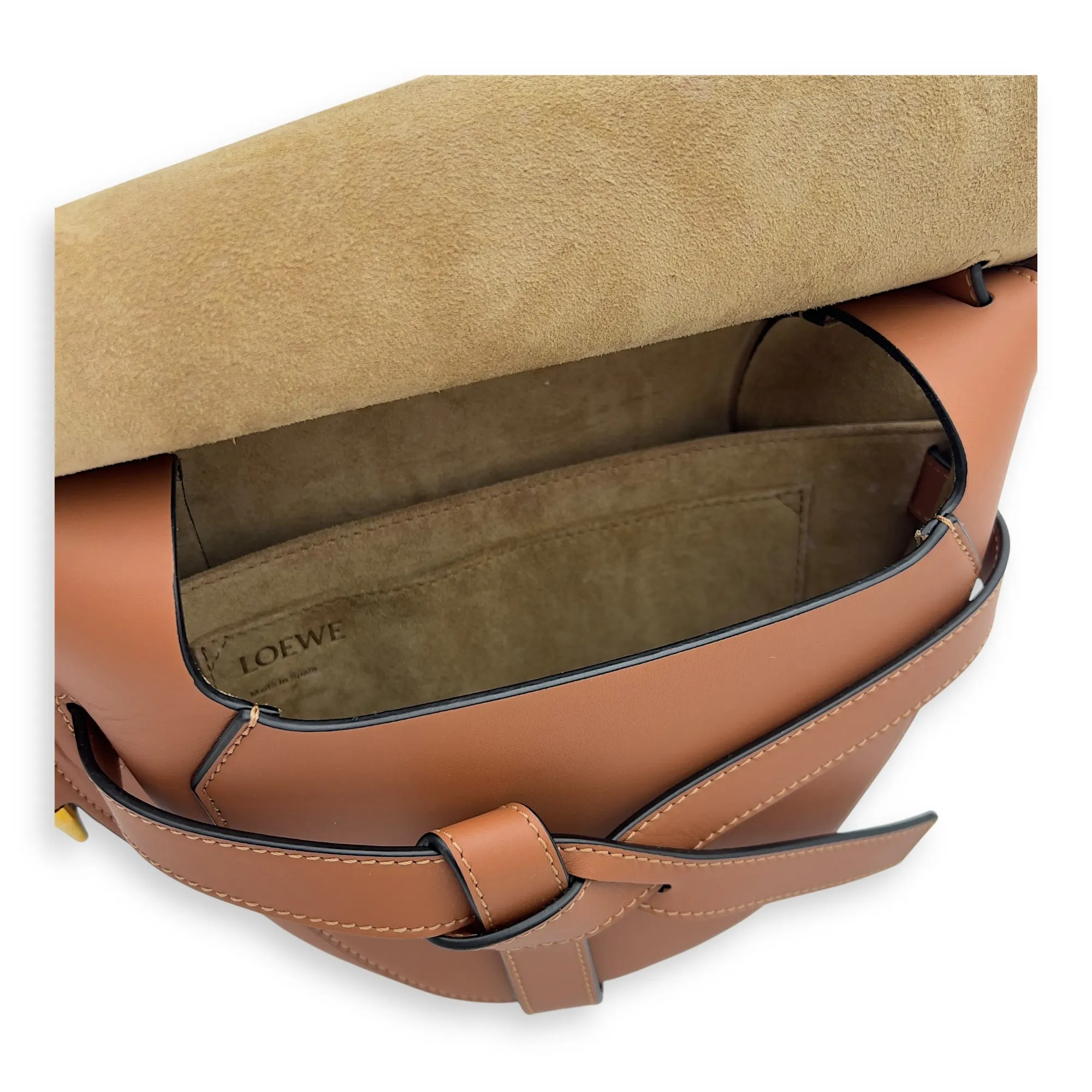 Gate Crossbody Bag Medium Brown in Calfskin, Gold hardware