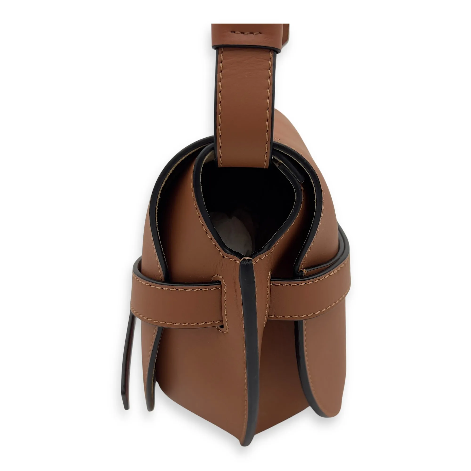 Gate Crossbody Bag Medium Brown in Calfskin, Gold hardware