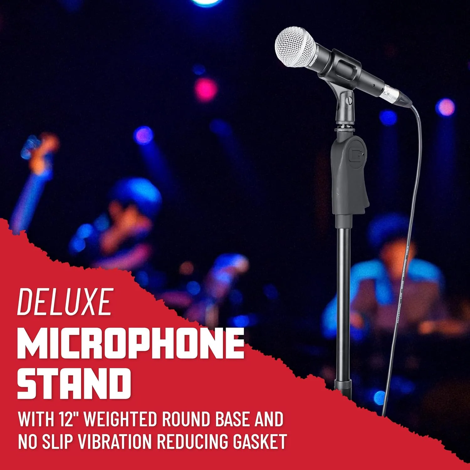 Gator Frameworks Microphone Stand with 12" Weighted Base and Deluxe Soft Grip Squeeze Height Adjustment, (GFW-MIC-1201)