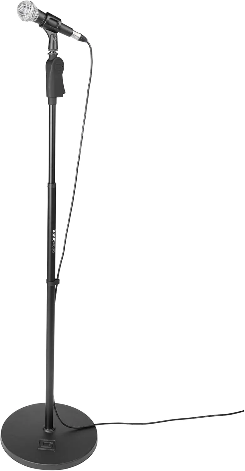Gator Frameworks Microphone Stand with 12" Weighted Base and Deluxe Soft Grip Squeeze Height Adjustment, (GFW-MIC-1201)