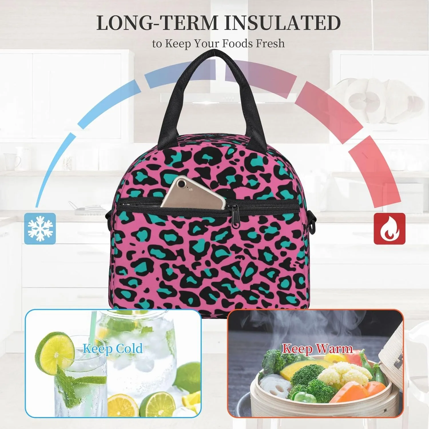 Gecko,Insulated Lunch Bag for Women/Men,Gecko Moon Lizard,Reusable Leakproof Cooler Tote Bag Organizer with Adjustable Shoulder Strap for Adult,Blue Yellow Black