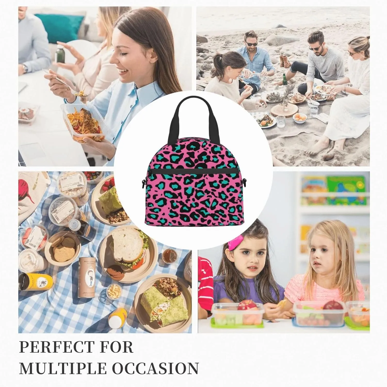 Gecko,Insulated Lunch Bag for Women/Men,Gecko Moon Lizard,Reusable Leakproof Cooler Tote Bag Organizer with Adjustable Shoulder Strap for Adult,Blue Yellow Black