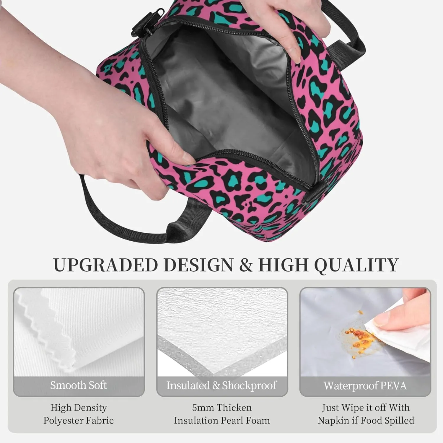 Gecko,Insulated Lunch Bag for Women/Men,Gecko Moon Lizard,Reusable Leakproof Cooler Tote Bag Organizer with Adjustable Shoulder Strap for Adult,Blue Yellow Black