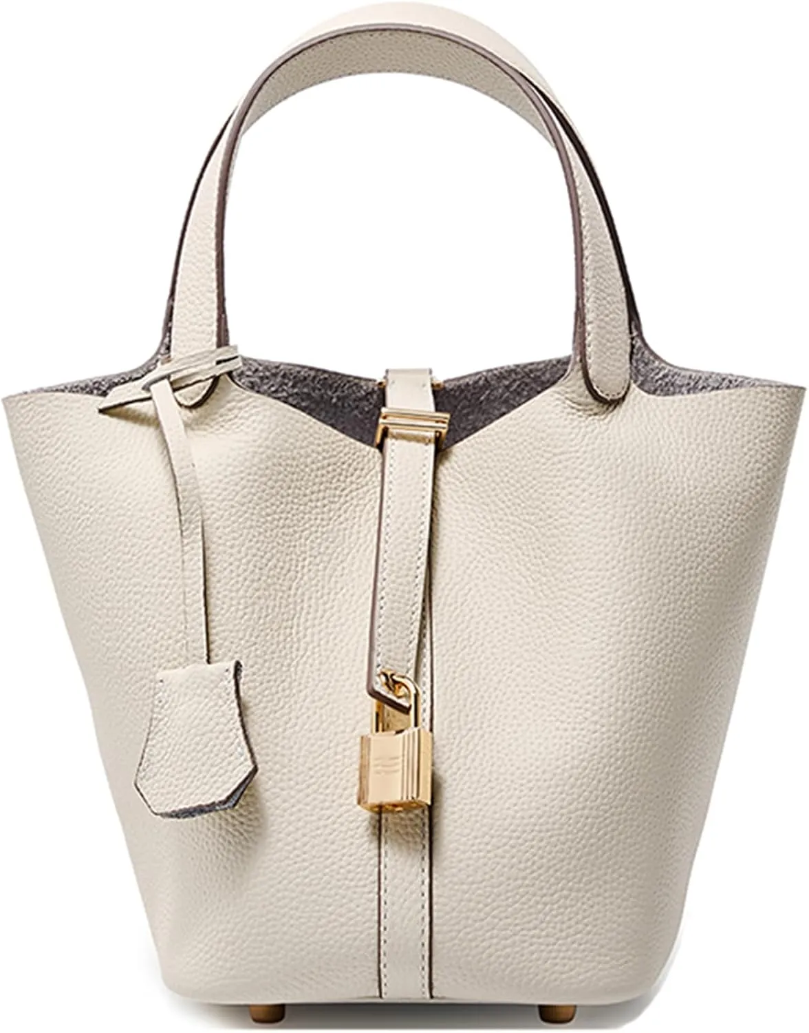 Genuine Leather Bucket Bag for Women Stylish Lock Design Small Satchel Purses Handbags Daily Casual Soft Shoulder Bags
