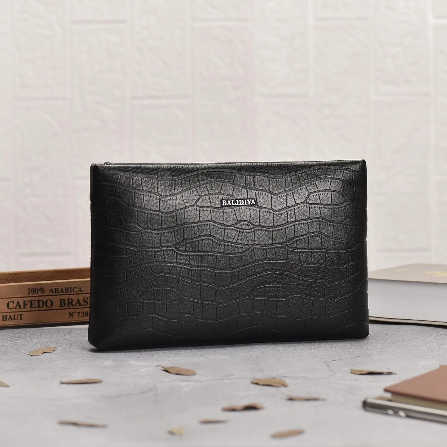 Genuine Leather Clutch Bag for Men Handbag Wrist Bag Business Large Purse Envelope Bag