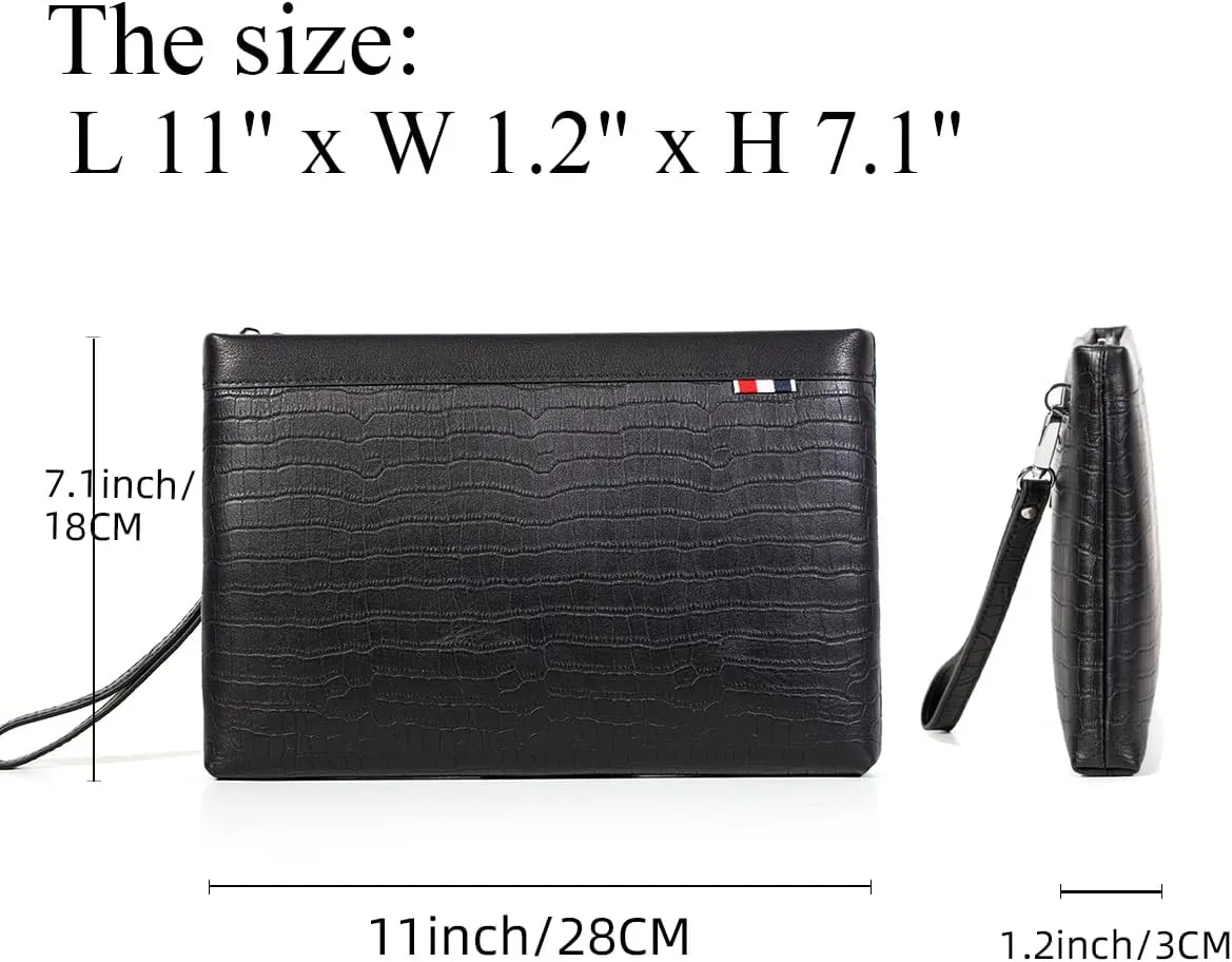 Genuine Leather Clutch Bag for Men Handbag Wrist Bag Business Large Wallet Purse Envelope Bag