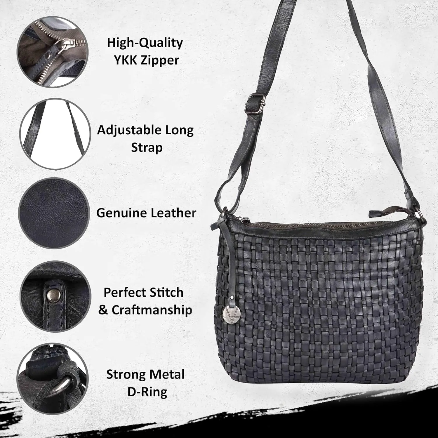 Genuine Leather Crossbody Sling Bag for Women, Purse for Women Trendy Casual Office Bag with Adjustable Strap