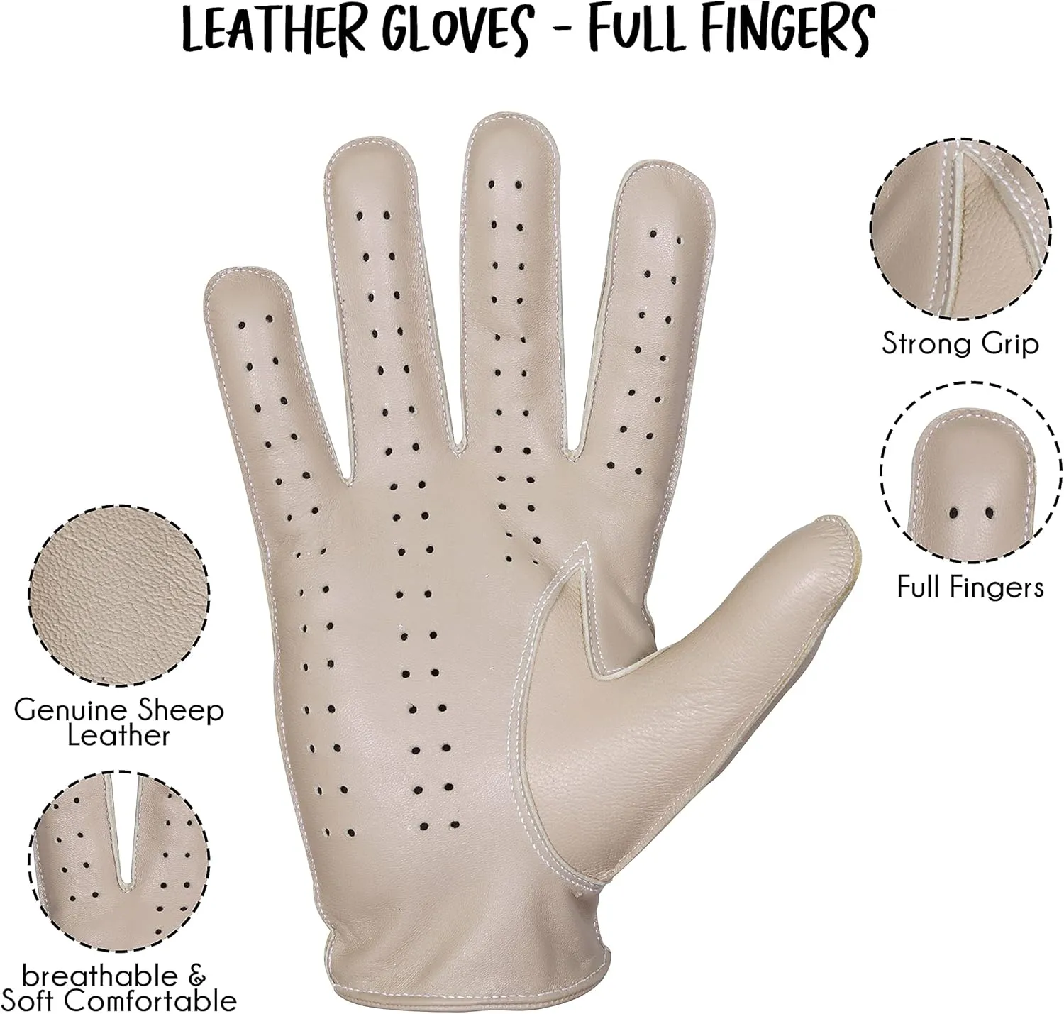 Genuine Leather Fashion Gloves, Motorcycle Knuckle Fit Gloves
