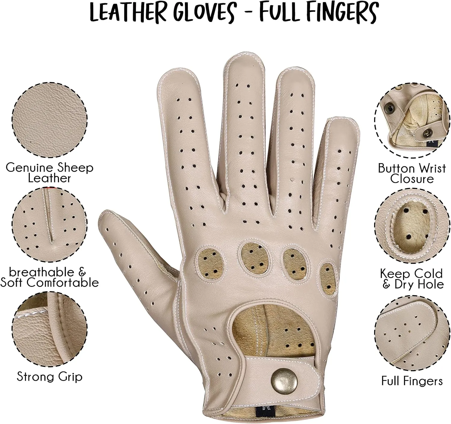 Genuine Leather Fashion Gloves, Motorcycle Knuckle Fit Gloves