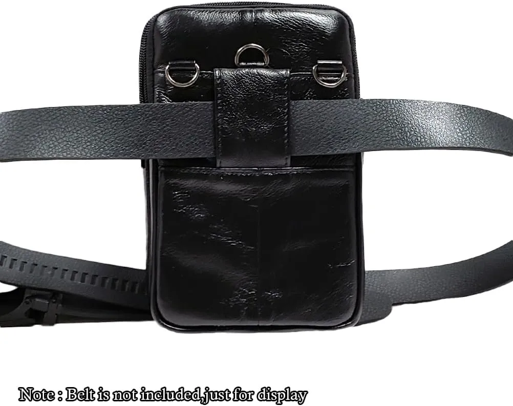 Genuine Leather Men Wasit Pack with Shoulder Belt Strap Cell Phone Pouch Style1-Black