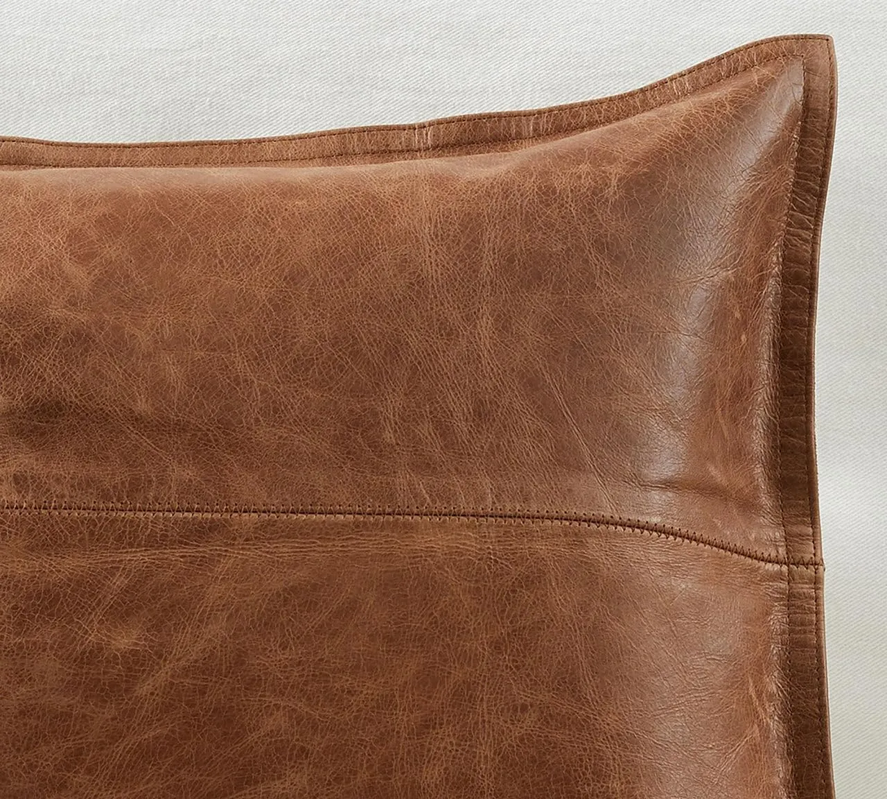 Genuine Leather Pillow Cover Case for Lumbar Throw Couch Pillows - Farmhouse Decorative Modern Sofa Thick & Soft Cushion Covers (Brown, 20" x 20")