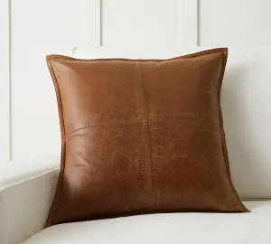Genuine Leather Pillow Cover Case for Lumbar Throw Couch Pillows - Farmhouse Decorative Modern Sofa Thick & Soft Cushion Covers (Brown, 20" x 20")