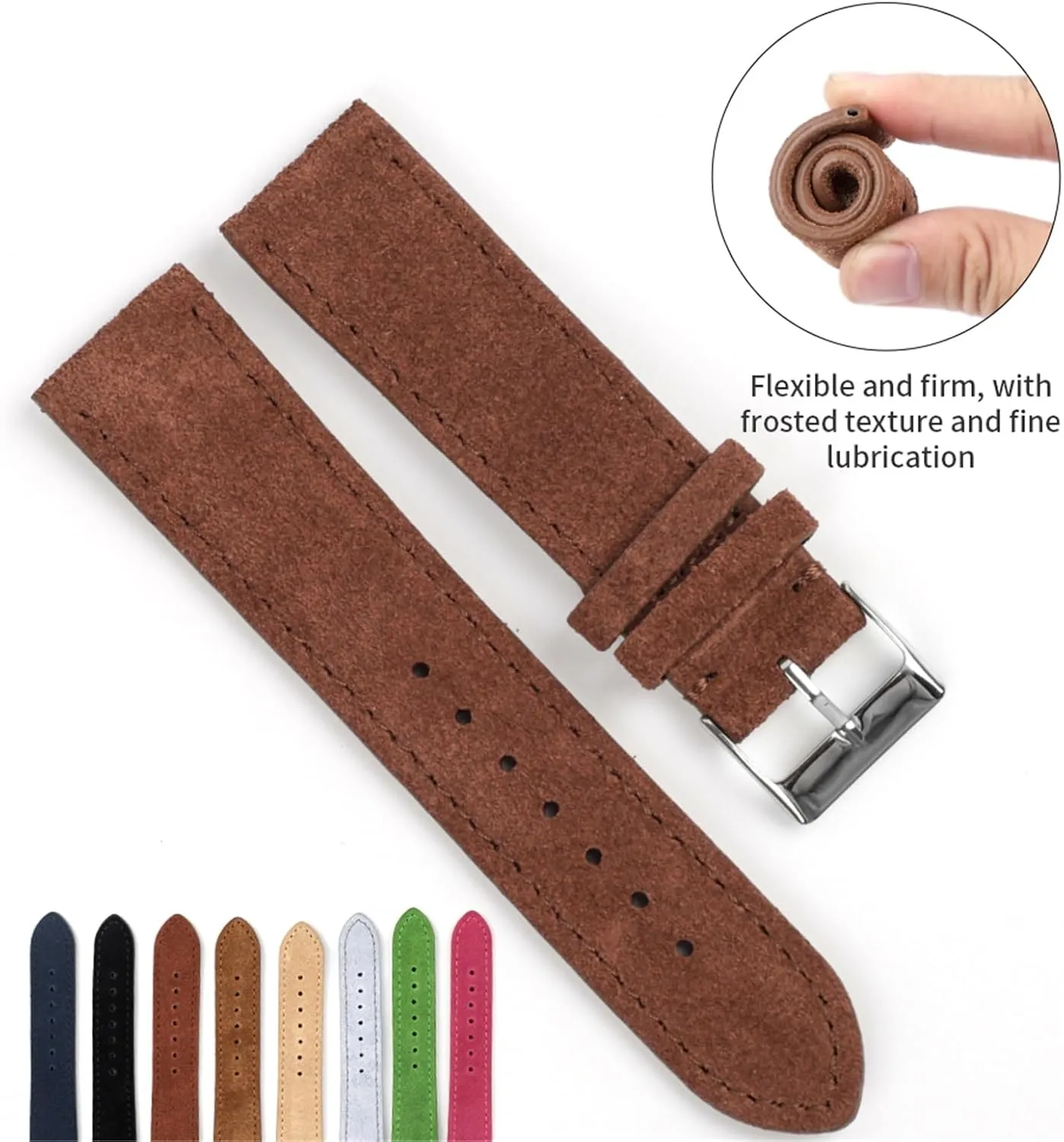 Genuine Suede Leather Watch Band Stainless Steel Buckle Men Women Watch Accessories