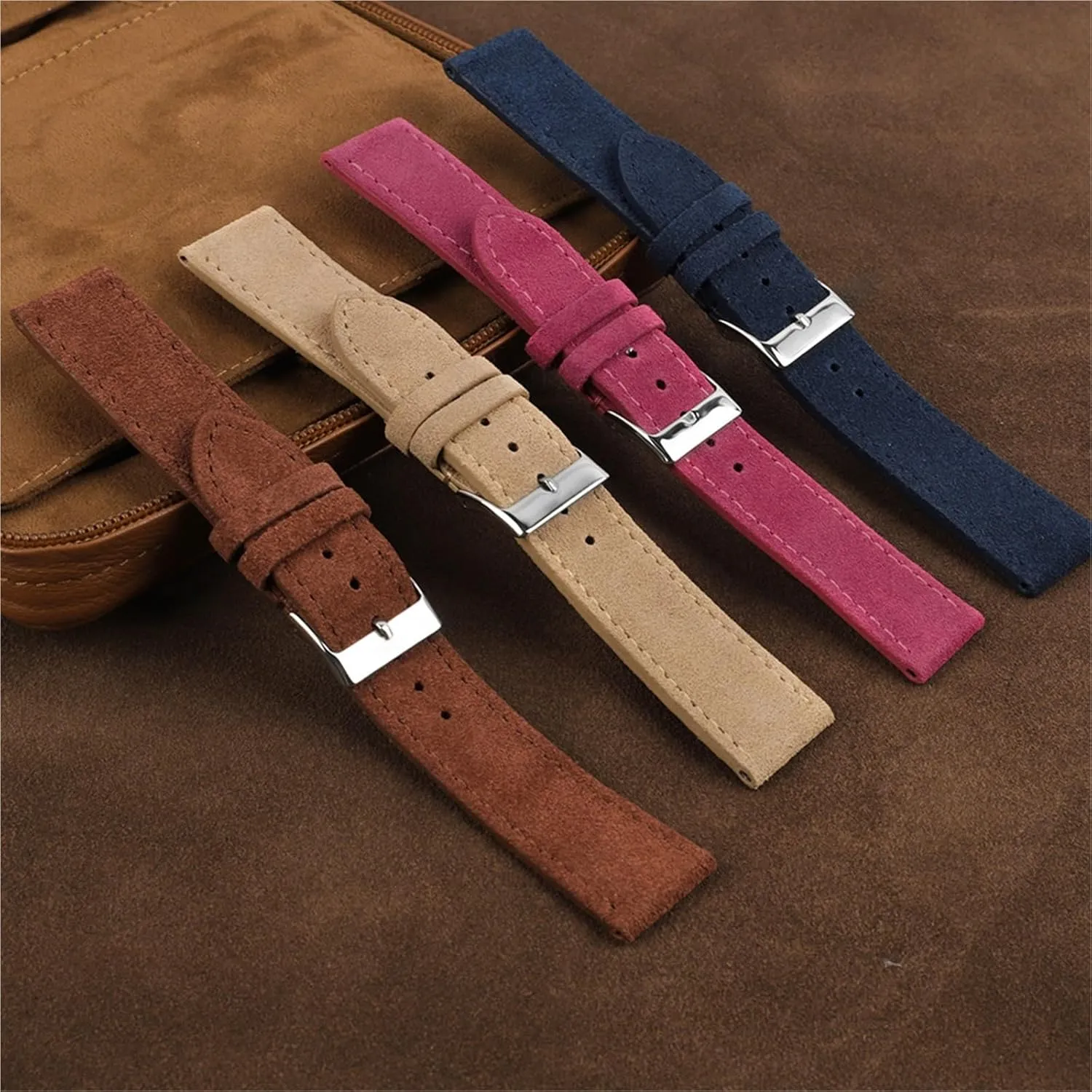 Genuine Suede Leather Watch Band Stainless Steel Buckle Men Women Watch Accessories
